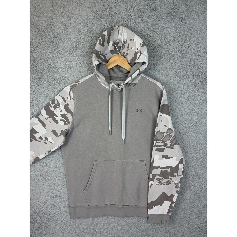 Under Armour Hoodie Mens Large Gray Camo Sleeve Pullover Sweatshirt Logo Mens